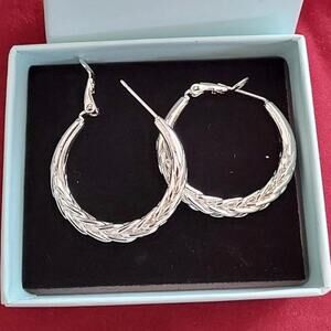 925 Sterling Silver Post Hoop Thick Twisted  Earrings  Hypoallergenic -30MM